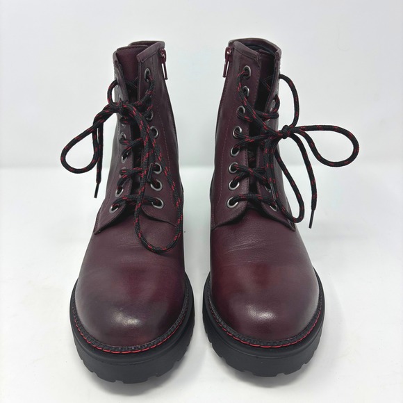 Bueno Destiny - Merlot Maroon Leather Lace Up Zip Combat Boots Size 9.5 Women - Picture 2 of 7